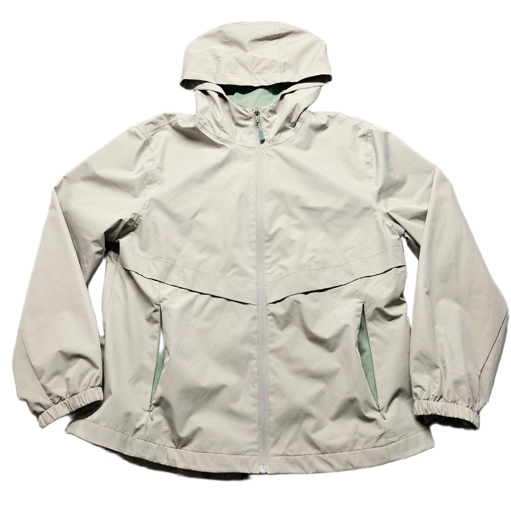 Avalanche Windbreaker Jacket Women XL Beige Mesh Lined Hooded Long Sleeve Zip Up